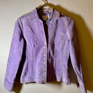 Purple Suede Leather Jacket Women’s Medium Snap Front